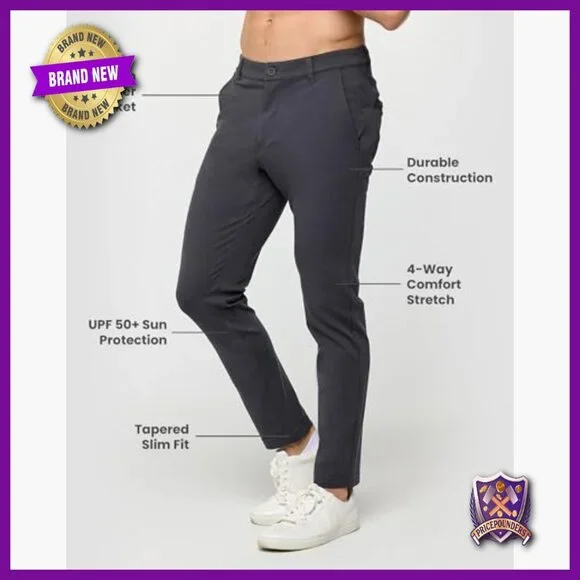 Slim Fit Stretch Chinos with Hidden Zipper Pockets, 30 Inseam